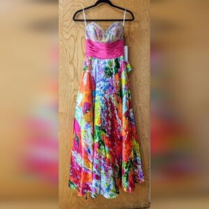Colorful Strapless Night Moves Prom Collection Dress